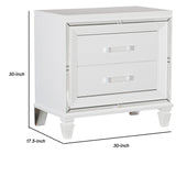 Benzara 2 Drawer Wooden Nightstand with Acrylic Bar Pulls and Mirror Trim, White BM222636 White Solid wood, Engineered wood BM222636