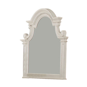 Benzara Scalloped Design Wooden Frame Mirror with Distressed Detail, White BM222643 White Solid wood, Engineered wood, Veneer, Mirror BM222643