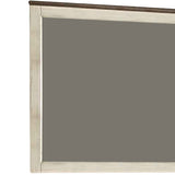 Benzara Rectangular Wood Frame Mirror with Textured Detail, Antique White and Brown BM222647 White, Brown Solid wood, Engineered wood, Veneer, Mirror BM222647