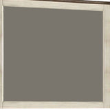 Benzara Rectangular Wood Frame Mirror with Textured Detail, Antique White and Brown BM222647 White, Brown Solid wood, Engineered wood, Veneer, Mirror BM222647