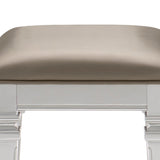 Benzara Leatherette Padded Vanity Stool with Tapered Legs and Molded Detail, Silver BM222649 Silver Solid wood, Faux leather BM222649