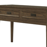 Benzara 2 Drawer Sofa Table with Horizontal Metal Pull and Tapered Legs, Brown BM222652 Brown Solid wood, Engineered wood, Veneer BM222652