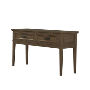 Benzara 2 Drawer Sofa Table with Horizontal Metal Pull and Tapered Legs, Brown BM222652 Brown Solid wood, Engineered wood, Veneer BM222652