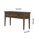 Benzara 2 Drawer Sofa Table with Horizontal Metal Pull and Tapered Legs, Brown BM222652 Brown Solid wood, Engineered wood, Veneer BM222652