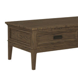 Benzara 2 Drawer Cocktail Table with Horizontal Metal Pull and Tapered Legs, Brown BM222656 Brown Solid wood, Engineered wood, Veneer BM222656