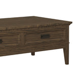 Benzara 2 Drawer Cocktail Table with Horizontal Metal Pull and Tapered Legs, Brown BM222656 Brown Solid wood, Engineered wood, Veneer BM222656