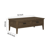 Benzara 2 Drawer Cocktail Table with Horizontal Metal Pull and Tapered Legs, Brown BM222656 Brown Solid wood, Engineered wood, Veneer BM222656