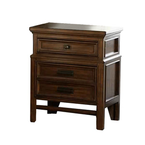 Benzara 2 Drawer Wooden Nightstand with Chamfered Feet, Brown BM222657 Brown Solid wood, Engineered wood, Veneer BM222657