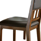 Benzara Leatherette Side Chair with Padded Open Slatted Back, Set of 2, Brown BM222662 Brown Solid wood, Leatherette BM222662