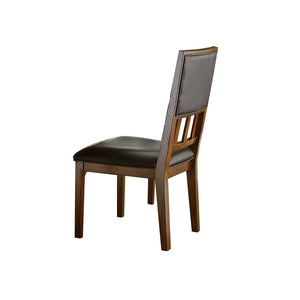 Benzara Leatherette Side Chair with Padded Open Slatted Back, Set of 2, Brown BM222662 Brown Solid wood, Leatherette BM222662