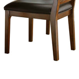 Benzara Leatherette Side Chair with Padded Open Slatted Back, Set of 2, Brown BM222662 Brown Solid wood, Leatherette BM222662