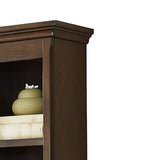 Benzara Traditional Wooden Right Pier with 1 Cabinet and 3 Shelves, Brown BM222675 Brown Solid Wood and Veneer BM222675