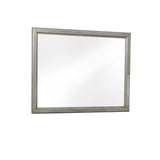 Benzara Wooden Square Mirror with Molded Details and Dual Texture, Gray BM222706 Gray Wood BM222706