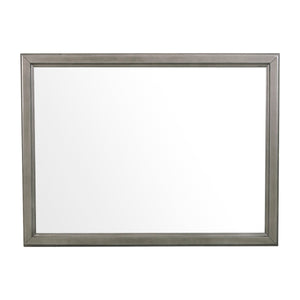 Benzara Wooden Square Mirror with Molded Details and Dual Texture, Gray BM222706 Gray Wood BM222706