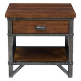 Benzara Wooden Nightstand with Metal Block Legs and Open Shelf, Brown BM222710 Brown Wood and Metal BM222710