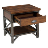 Benzara Wooden Nightstand with Metal Block Legs and Open Shelf, Brown BM222710 Brown Wood and Metal BM222710