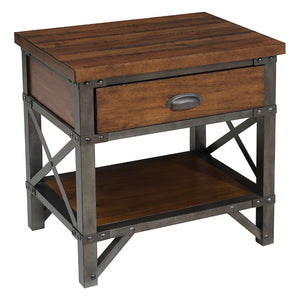 Benzara Wooden Nightstand with Metal Block Legs and Open Shelf, Brown BM222710 Brown Wood and Metal BM222710