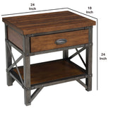 Benzara Wooden Nightstand with Metal Block Legs and Open Shelf, Brown BM222710 Brown Wood and Metal BM222710