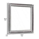 Benzara Wooden Square Mirror with Carvings and Bevelled Edges, Silver BM222718 Silver Wood BM222718