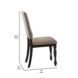 Benzara Wooden Side Chair with Padded Seat and Nailhead Trims, Brown and Beige BM222721 Brown and Beige Wood and Fabric BM222721