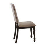 Benzara Wooden Side Chair with Padded Seat and Nailhead Trims, Brown and Beige BM222721 Brown and Beige Wood and Fabric BM222721