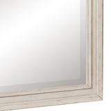 Benzara Wooden Bevelled Mirror with Raised Edges and Curved Top, Antique White BM222722 Antique White Wood BM222722