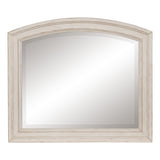 Benzara Wooden Bevelled Mirror with Raised Edges and Curved Top, Antique White BM222722 Antique White Wood BM222722