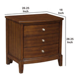 Benzara Wooden Nightstand with 3 Spacious Drawers and Knobs, Brown BM222724 Brown Wood BM222724