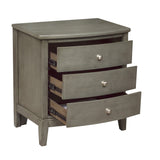 Benzara Wooden Nightstand with 3 Spacious Drawers and Knobs, Gray BM222726 Gray Wood BM222726