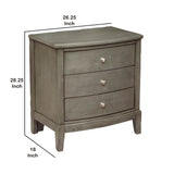 Benzara Wooden Nightstand with 3 Spacious Drawers and Knobs, Gray BM222726 Gray Wood BM222726