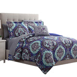 Benzara Split 6 Piece Reversible Printed Twin Size Complete Bed Set The Urban Port, Blue BM222765 Blue Fabric BM222765