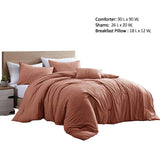 Benzara Helsinki 4 Piece Textured Microfiber Queen Comforter Set The Urban Port, Rose Orange BM222792 Orange Fabric BM222792