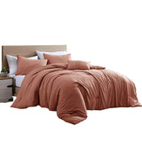 Benzara Helsinki 4 Piece Textured Microfiber Queen Comforter Set The Urban Port, Rose Orange BM222792 Orange Fabric BM222792