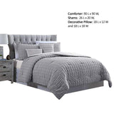 Benzara Valletta 5 Piece Stitched Square Pattern Queen Size Comforter Set The Urban Port,Gray BM222806 Gray Fabric BM222806