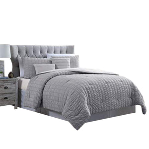 Benzara Valletta 5 Piece Stitched Square Pattern Queen Size Comforter Set The Urban Port,Gray BM222806 Gray Fabric BM222806