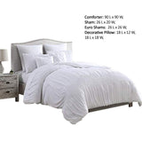 Benzara Hamburg 7 Piece Queen Size Comforter Set with Textured Details The Urban Port, White BM222816 White Fabric BM222816