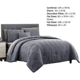 Benzara Salzburg Textured King Size Comforter Set with Diamond Pattern The Urban Port, Gray BM222819 Gray Fabric BM222819