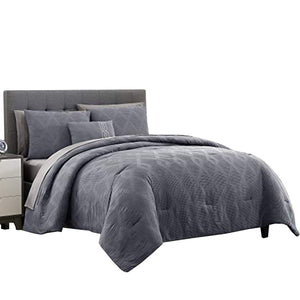 Benzara Salzburg Textured King Size Comforter Set with Diamond Pattern The Urban Port, Gray BM222819 Gray Fabric BM222819