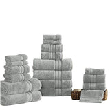 Benzara Bergamo 18 Piece Spun loft Towel Set with Striped Pattern The Urban Port, Gray BM222880 Gray Fabric BM222880
