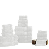 Benzara Bergamo 18 Piece Spun loft Towel Set with Striped Pattern The Urban Port, White BM222881 White Fabric BM222881