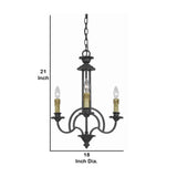 Benzara 3 Bulb Candle Style Uplight Chandelier with Metal Frame, Black and Brass BM223037 Black and Brass Glass and Metal BM223037