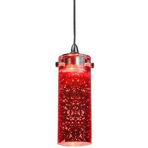 Benzara 1.2 Watt LED Hanging Ceiling Lamp with Cylindrical Glass Shade, Red BM223045 Red Metal and Glass BM223045