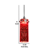 Benzara 1.2 Watt LED Hanging Ceiling Lamp with Cylindrical Glass Shade, Red BM223045 Red Metal and Glass BM223045