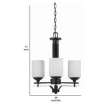 Benzara 3 Bulb Uplight Chandelier with Metal Frame and Glass Shade, Black and White BM223047 Black and White Glass and Metal BM223047