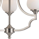 Benzara 3 Bulb Uplight Chandelier with Metal Frame and Glass Shades,Silver and White BM223048 Silver and White Metal and Glass BM223048