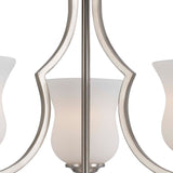 Benzara 3 Bulb Uplight Chandelier with Metal Frame and Glass Shades,Silver and White BM223048 Silver and White Metal and Glass BM223048