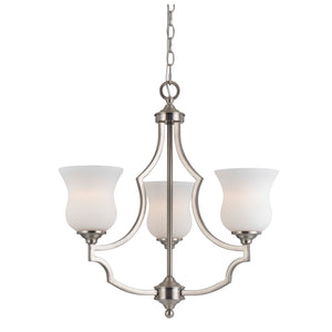 Benzara 3 Bulb Uplight Chandelier with Metal Frame and Glass Shades,Silver and White BM223048 Silver and White Metal and Glass BM223048