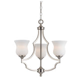 Benzara 3 Bulb Uplight Chandelier with Metal Frame and Glass Shades,Silver and White BM223048 Silver and White Metal and Glass BM223048