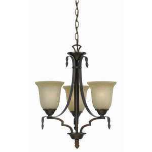 Benzara 3 Bulb Uplight Chandelier with Metal Frame and Glass Shade,Bronze and Beige BM223050 Bronze and Beige Glass and Metal BM223050