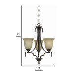 Benzara 3 Bulb Uplight Chandelier with Metal Frame and Glass Shade,Bronze and Beige BM223050 Bronze and Beige Glass and Metal BM223050